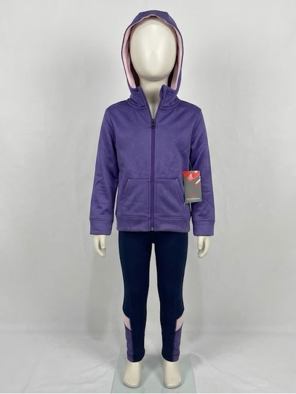 Girls Purple Zip-Up Hoodie & Navy Legging Matching Set - Brand Unspecified
